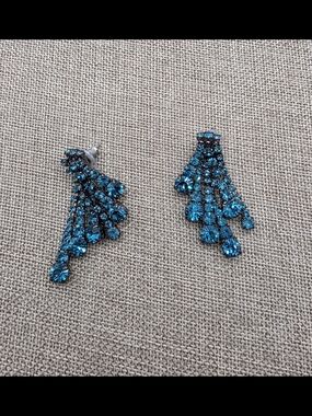 Sparkling Elizabeth Cole Teal Crystal Cascade Earrings